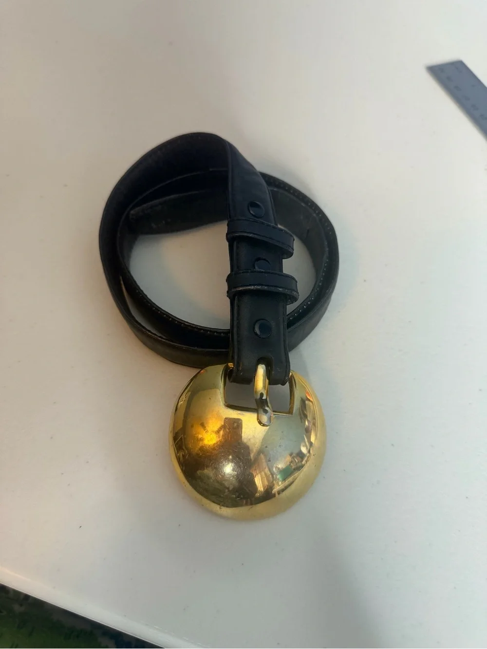 Ilana goor vintage Small women Black Leather Belt with Gold Orb Pendant